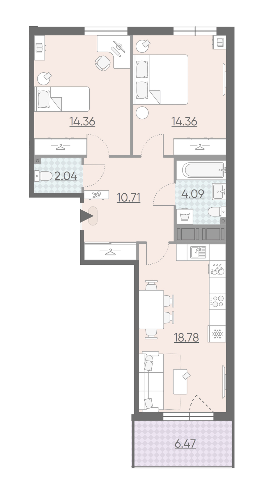 Двухкомнатная квартира в : площадь 67.58 м2 , этаж: 7 – купить в Санкт-Петербурге